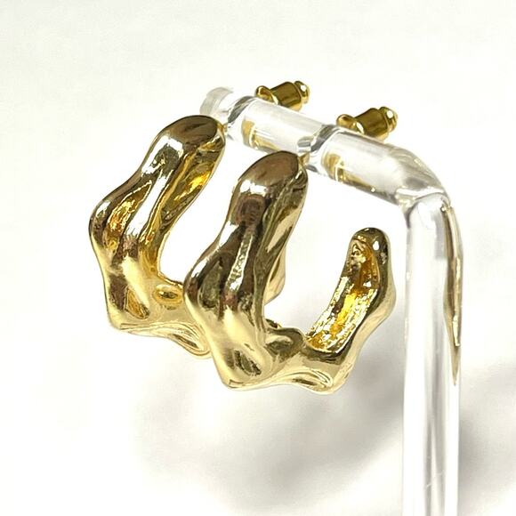 New Earrings Molten Metal Silver Hoop 2025 Trendy Jewelry Trend JU03 - Picture 2 of 6